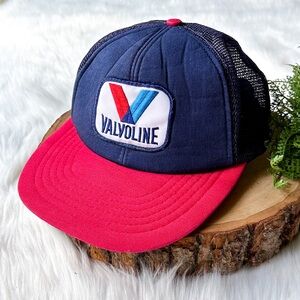 Vintage Valvoline Mesh Snapback Hat King Trucker Navy Blue & Red Oil Patch